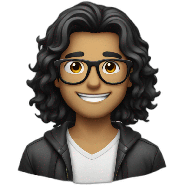 glasses black long hair happy boy emoji