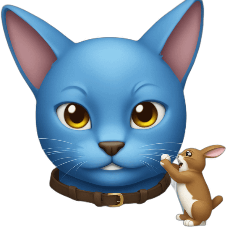 blue cat-fight-with-brown rabbit emoji