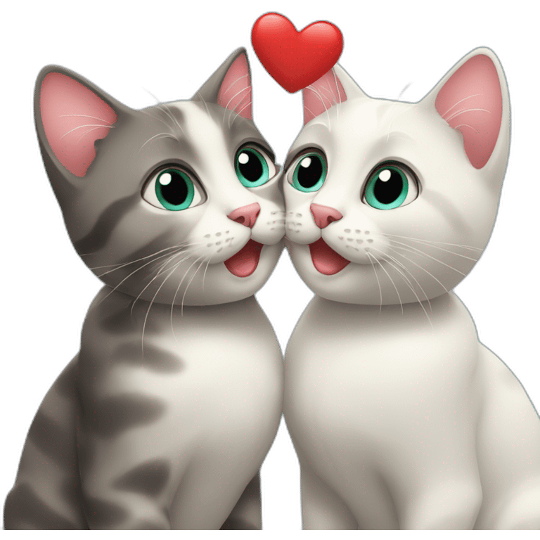 2 cats kissing with hearts emoji