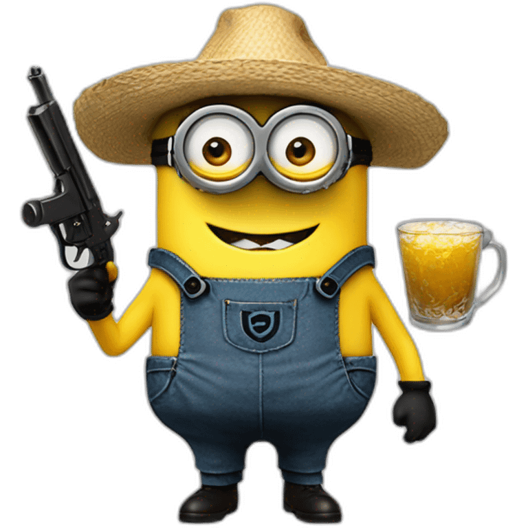 Minion con sombrero de copa y pistola en la mano emoji