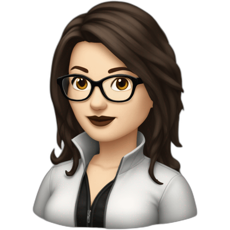 Sexy-Caucasian-Mum-woman-goth-long-brown-hair-dark-brown-eyes-standing-wearing-glasses-plus-size-upturned-nose emoji