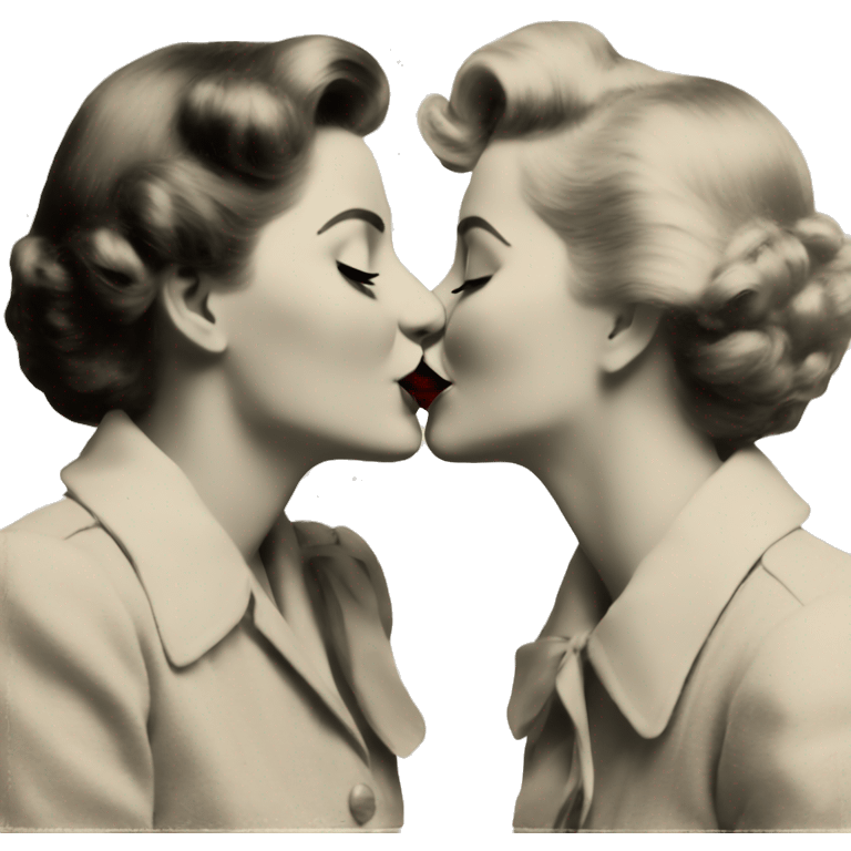 two women kissing, vintage, retro, aesthetic  emoji