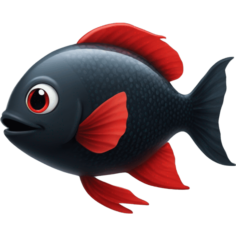 Black and red fish smileing face in the aquarium emoji