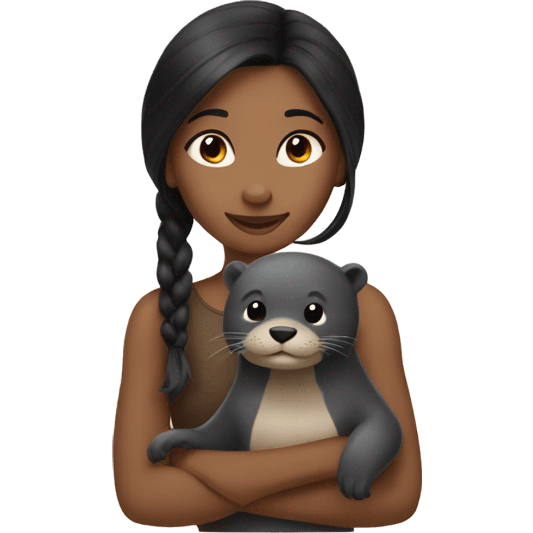 a black hair girl with an otter emoji