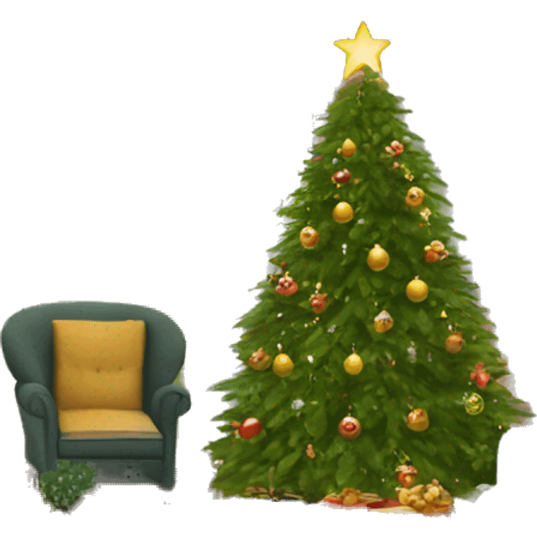 Glam living room with christmas tree and a sofa and a tv emoji