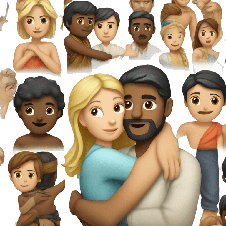 Couple hug, white woman and Indian man with fair skin emoji