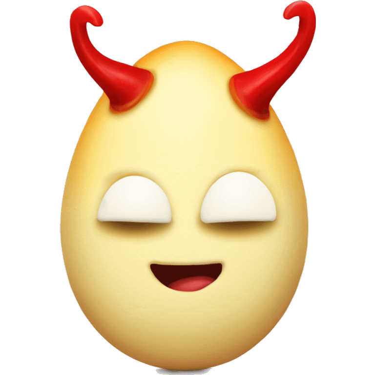 Deviled egg with red horns and a red tail emoji