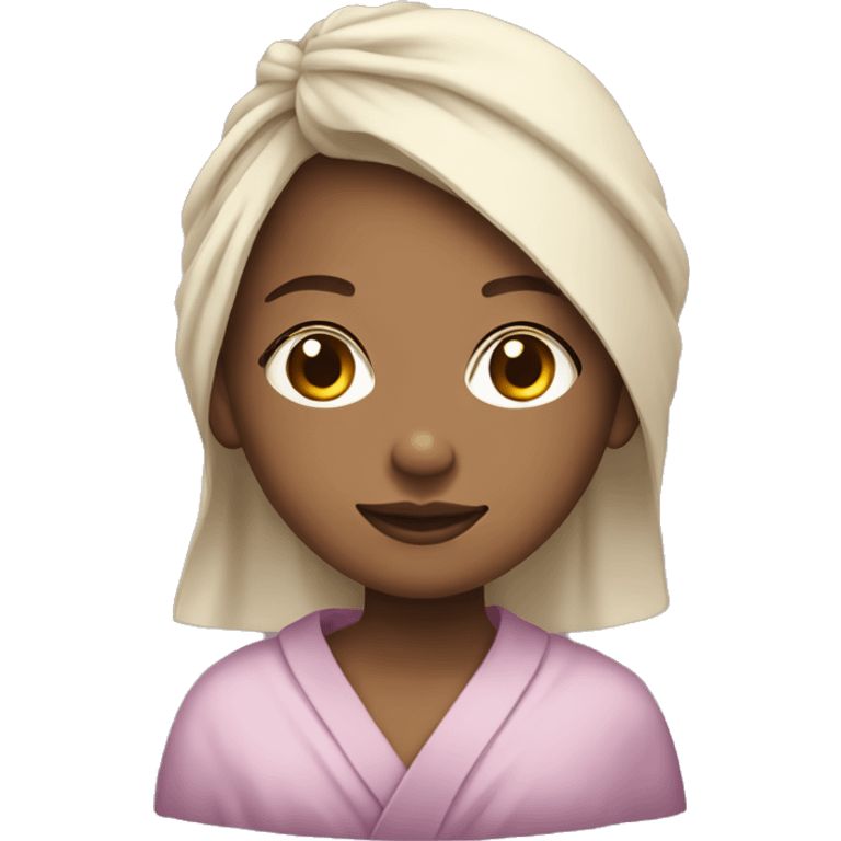 Girl with light skin in robe with hair wrapped in towel emoji