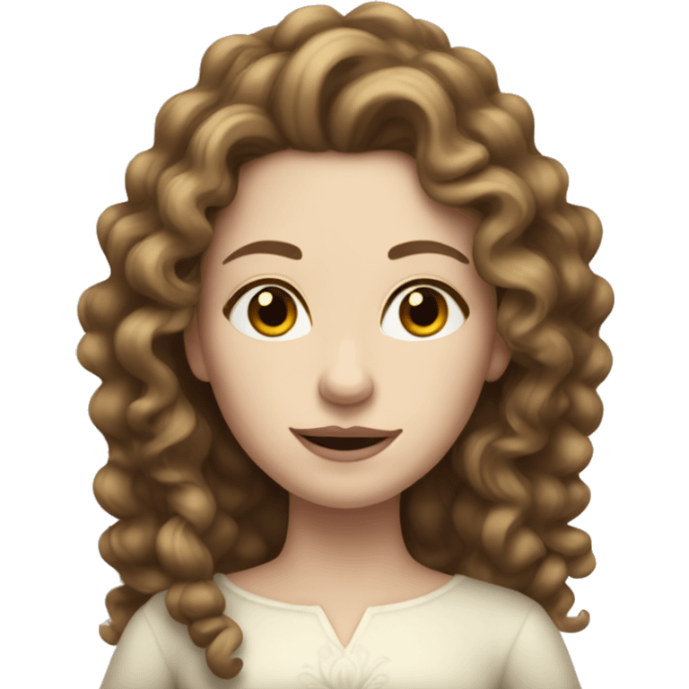 Queen with pale skin, long brown curly hair emoji