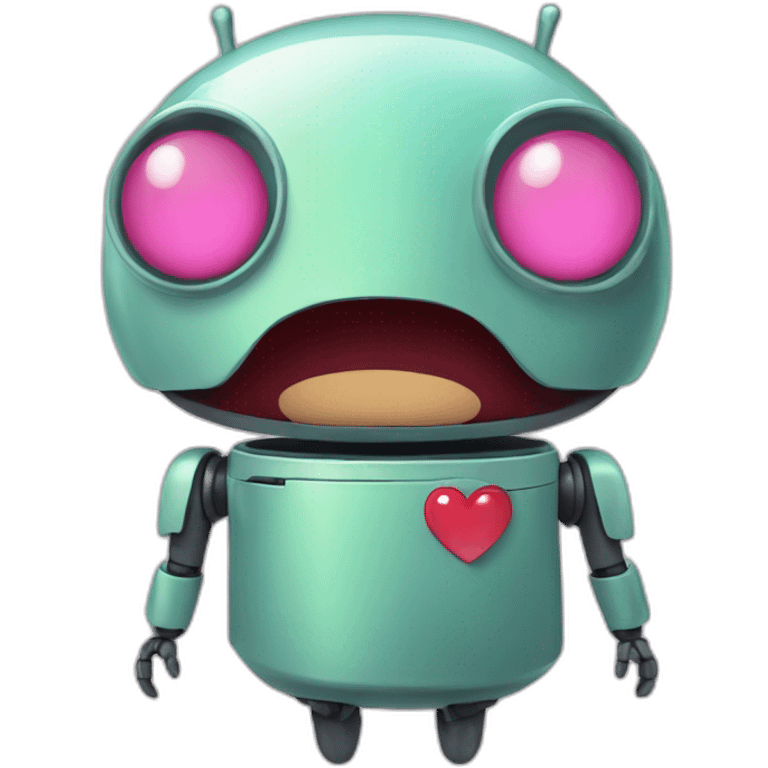 A cartoon Bugdroid, the Android mascot, gazing lovingly with heart-shaped eyes and a slight blush. emoji