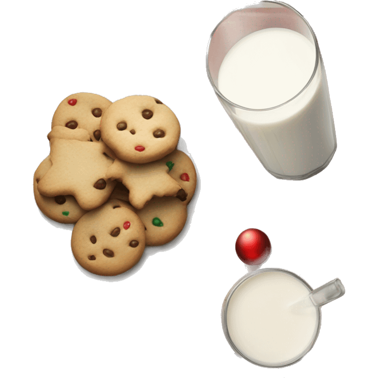 Realistic dining plate of christmas cookies on it with a glass of milk beside it. emoji