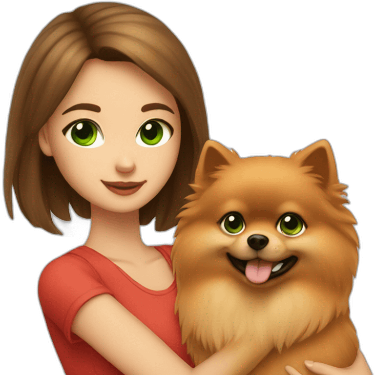 light-skinned-girl-with-green-eyes-petting-red-pomeranian emoji