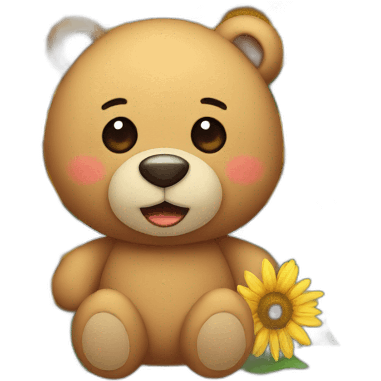 Teddy bear plush with sun flowers emoji