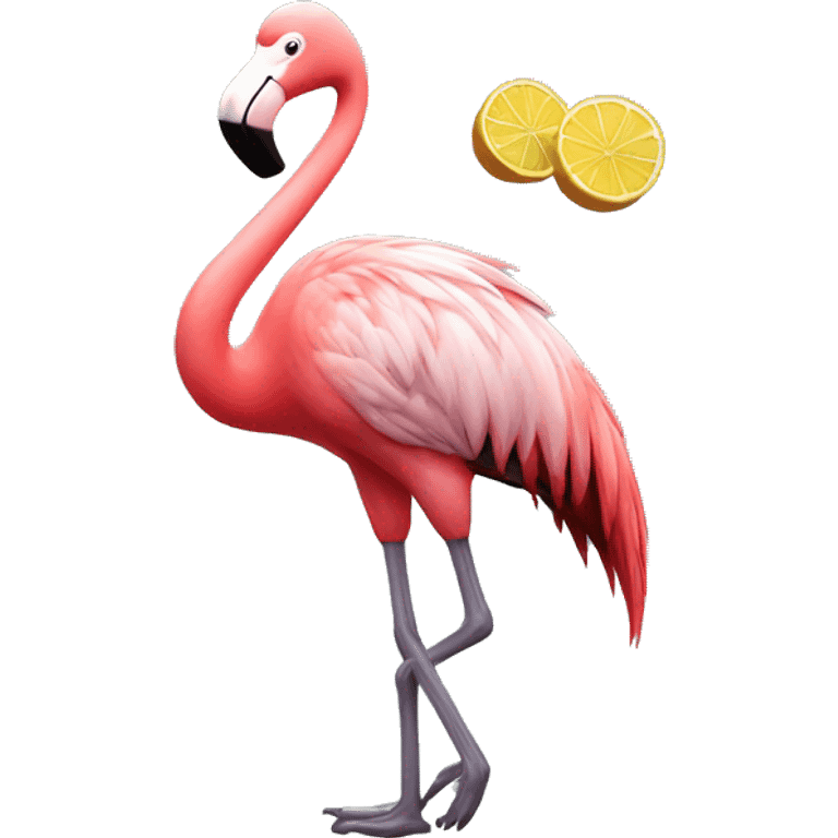 Flamingo drinking tequila and dancing emoji