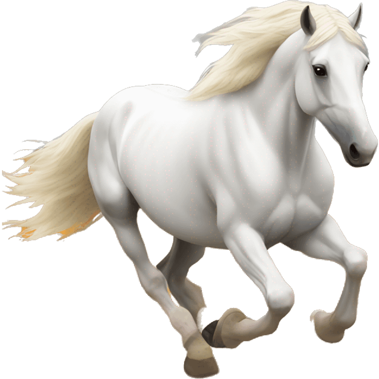 A white horse running through an autumn field. emoji