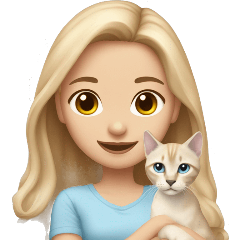 Girl with light ginger hair with her lynx point Siamese kitten emoji