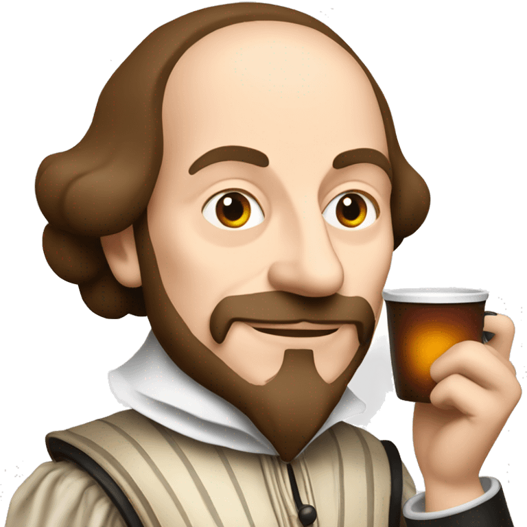 William Shakespeare holds a cup of tea in his hand emoji