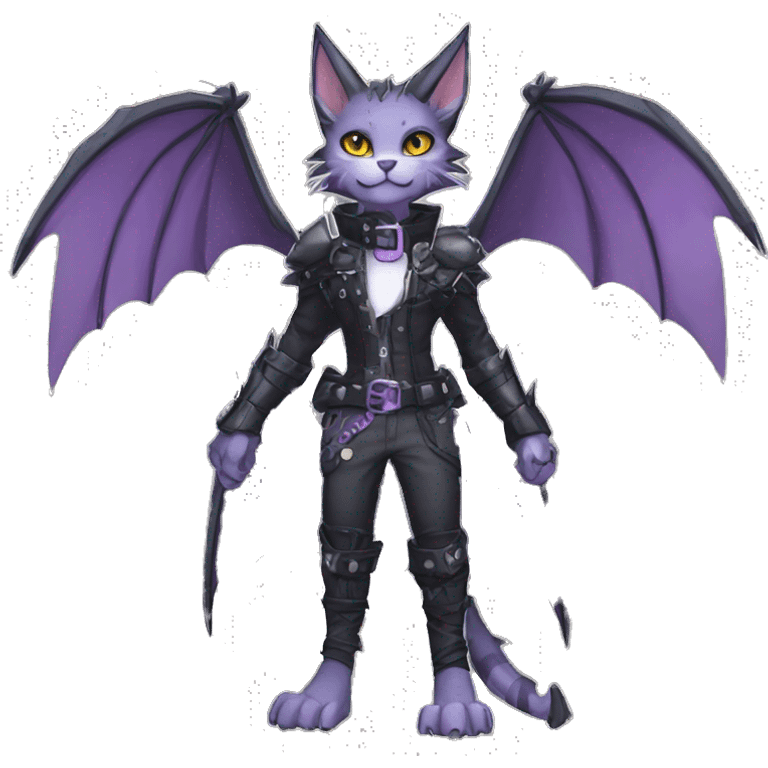 Anthro cool cute pretty black punk grey Purple ethereal fantasy nargacuga-bat-cat-Fakemon spiked collar harness full body emoji