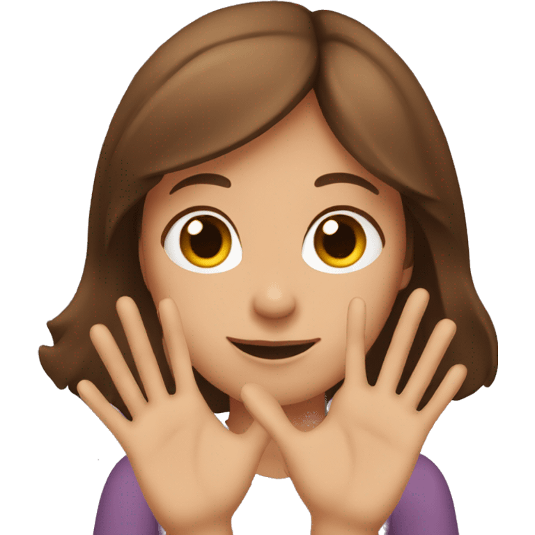 Girl with brown hair making a hand heart  emoji