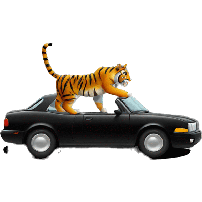 tiger driving black car emoji