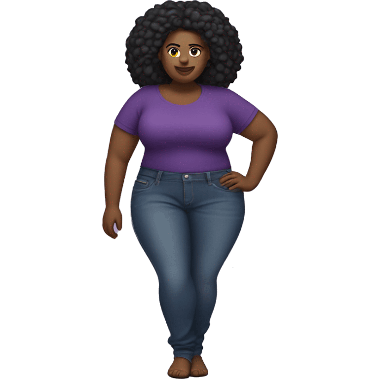 Full body Plus size seductive black woman in jeans and purple cropped t-shirt emoji