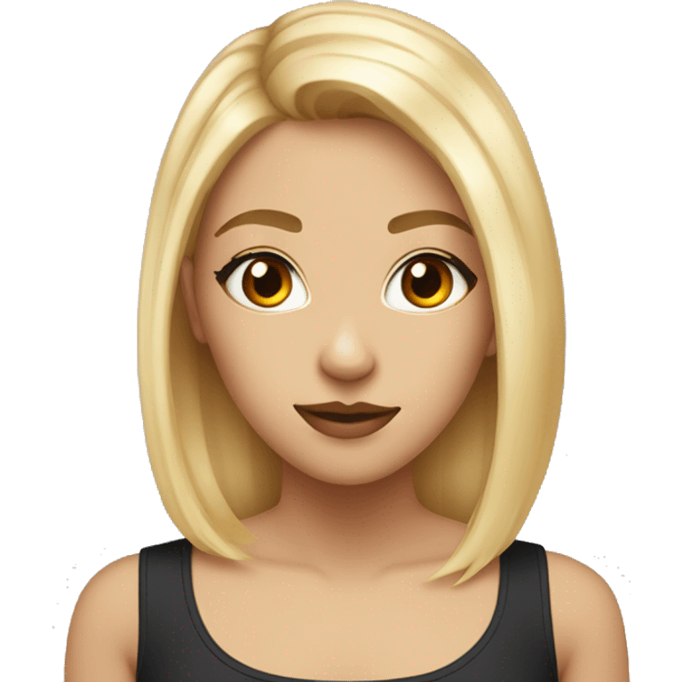 Girl with impossibly blue and orange eyes with blonde hair and black highlights  emoji