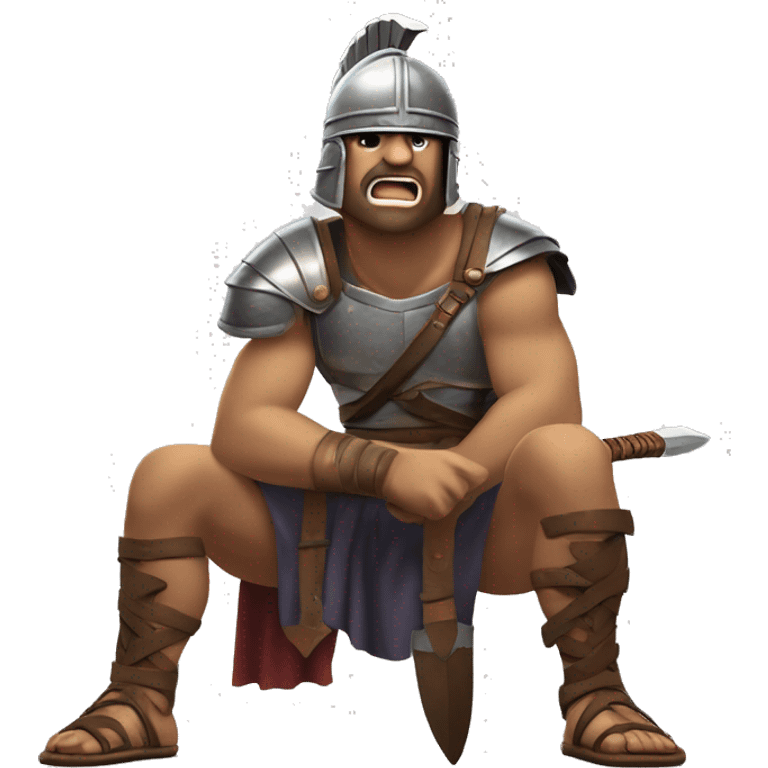 Bored Gladiator: A gladiator with a helmet and sword resting on the ground, yawning and looking disinterested, as if waiting for the next fight and tired of waiting. emoji