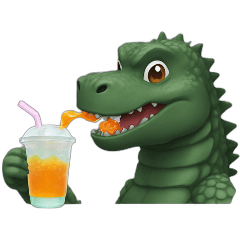 Godzilla drinking boba emoji