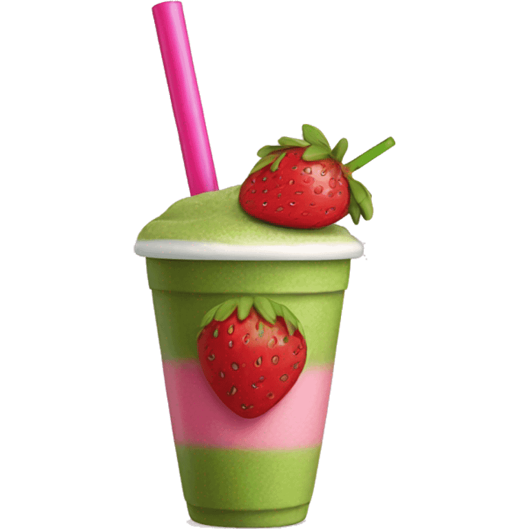 Matcha with strawberrys and a pink straw emoji