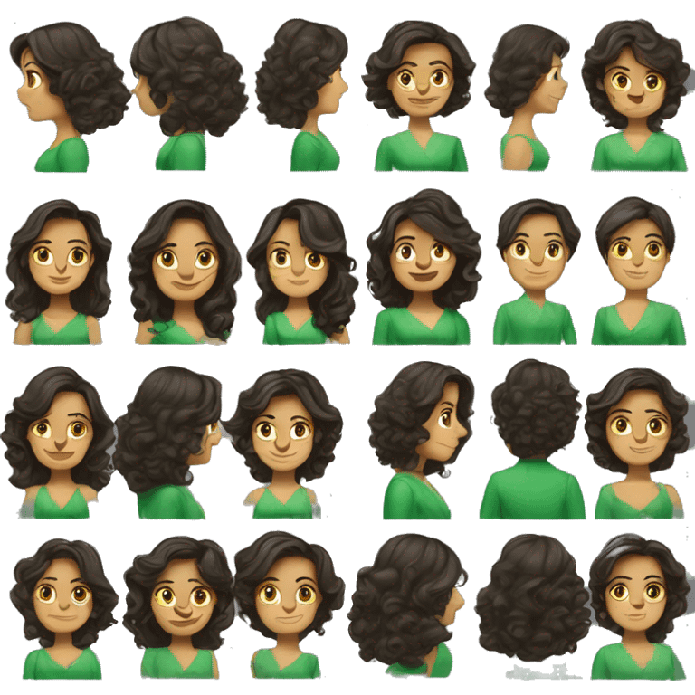 wavy dark hair 35 years old caucasian latina brunette with green dress emoji