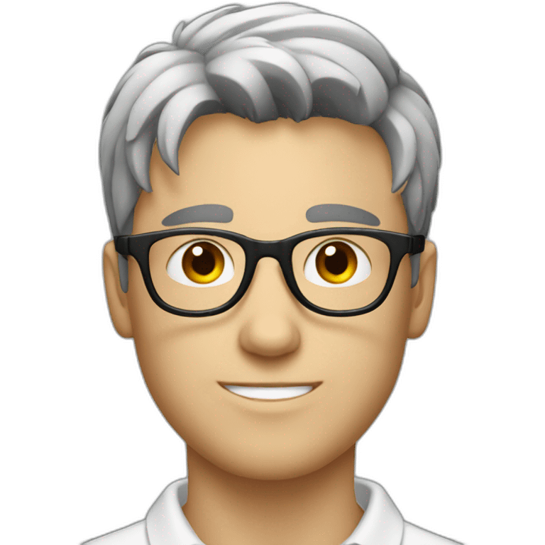 young white guy with a white polo and black hairs and grey glasses emoji