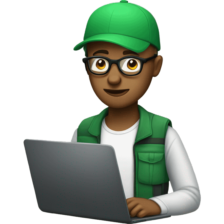 Webdesiger with laptop, wearing glasses and a green cap emoji