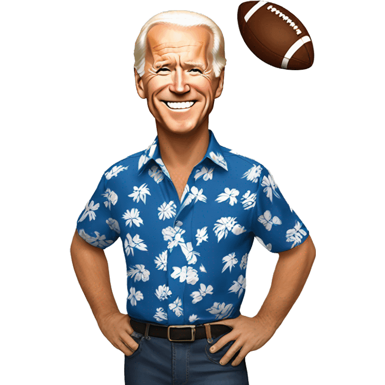 Joe Biden wearing a Hawaiian shirt with a football helmet on emoji