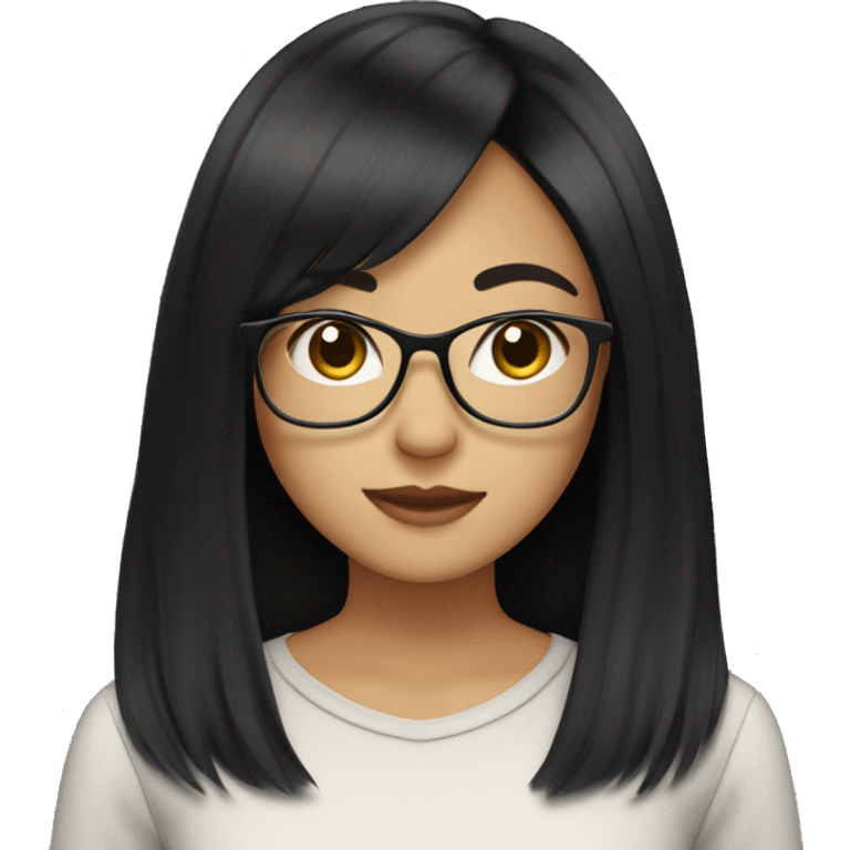 asian girl long black hair with glasses and curtain bangs with a laptop emoji