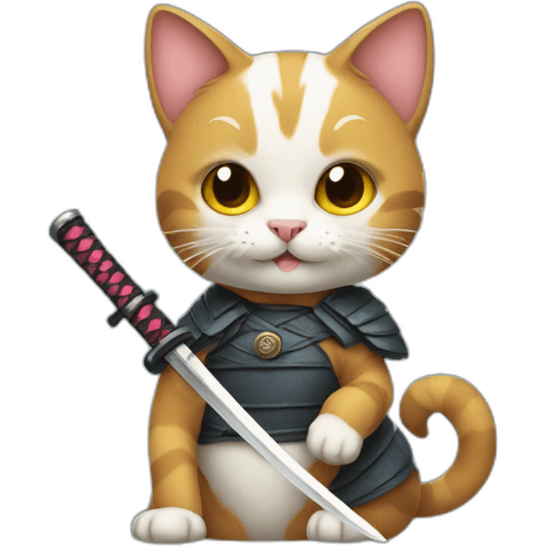 cat holding katana smiling emoji