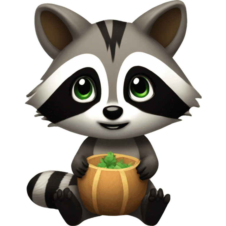 Cutesy raccoon playing Stardew Valley emoji