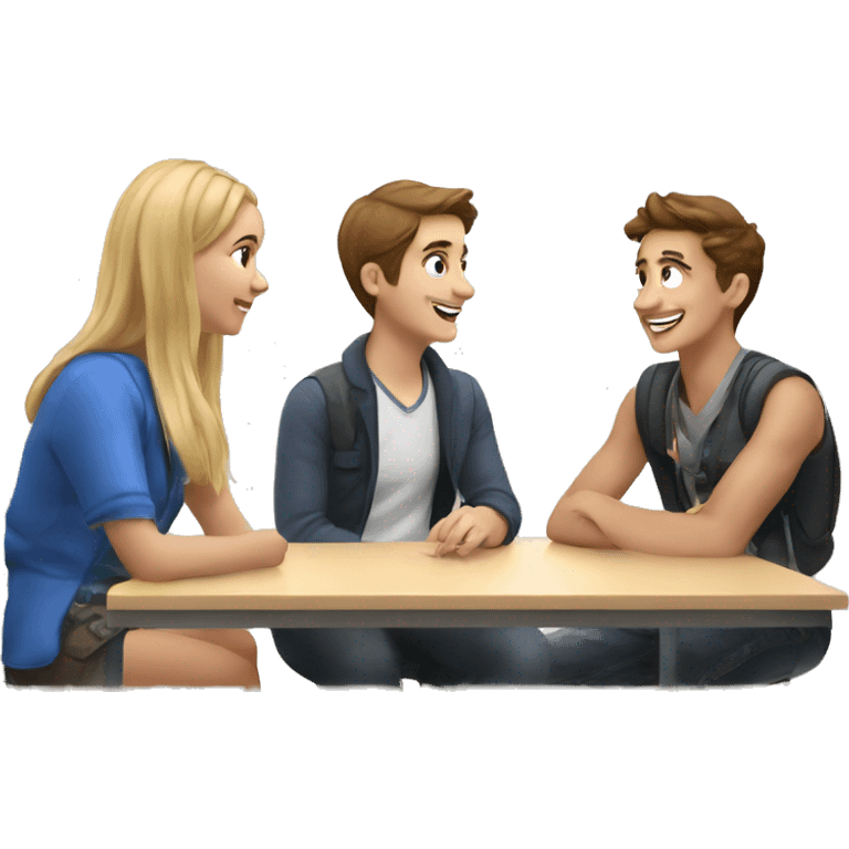 3 European students chatting at lesson emoji