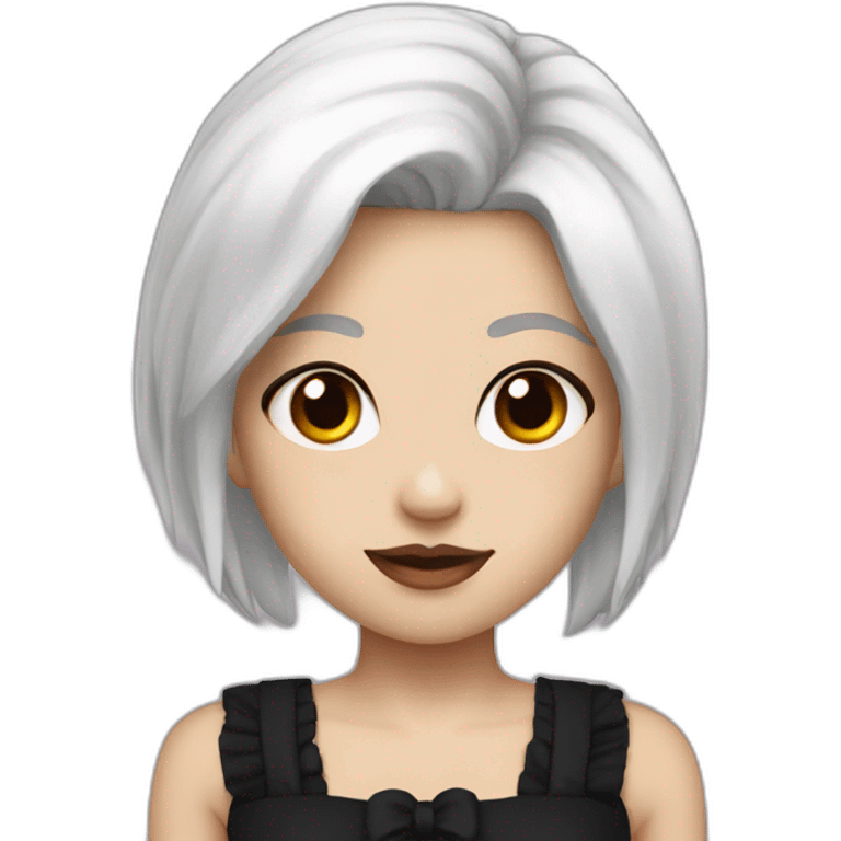 a girl with white hair that is in a undercut and she has red eyes and black angel wings and she has a maid dress on emoji