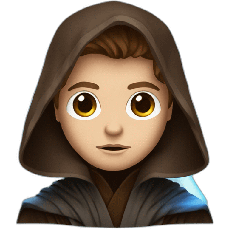 Dark side anakin skywalker (sith eyes) (brown hooded robe) (portrait, front facing) (blue lightsaber) emoji