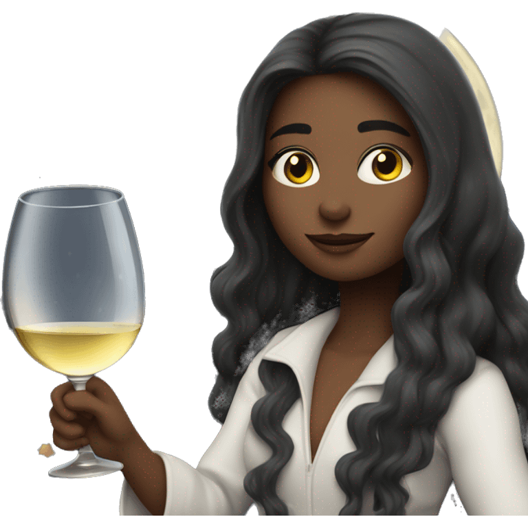 Long-haired Brunette Girl on the moon with wineglass in hand emoji