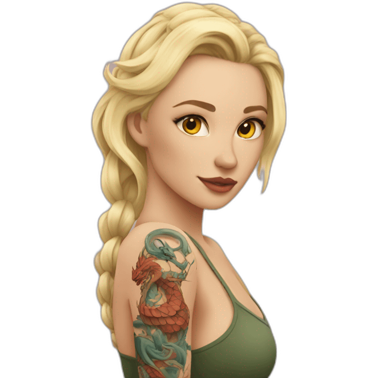 femme blonde avec tatouages de dragon sur les bras emoji