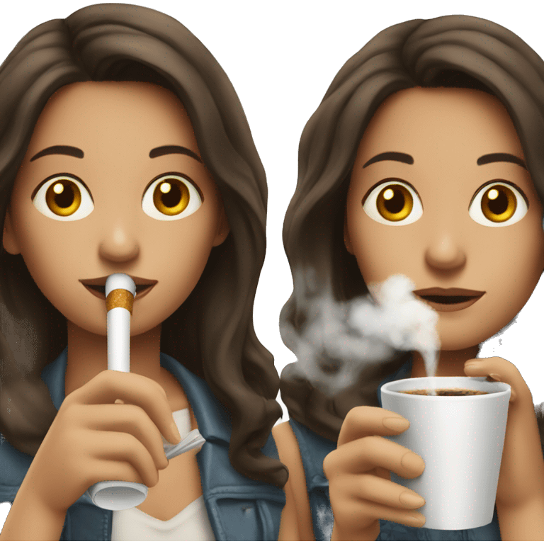 Brunette girl drinking coffee smoking cigarettes  emoji