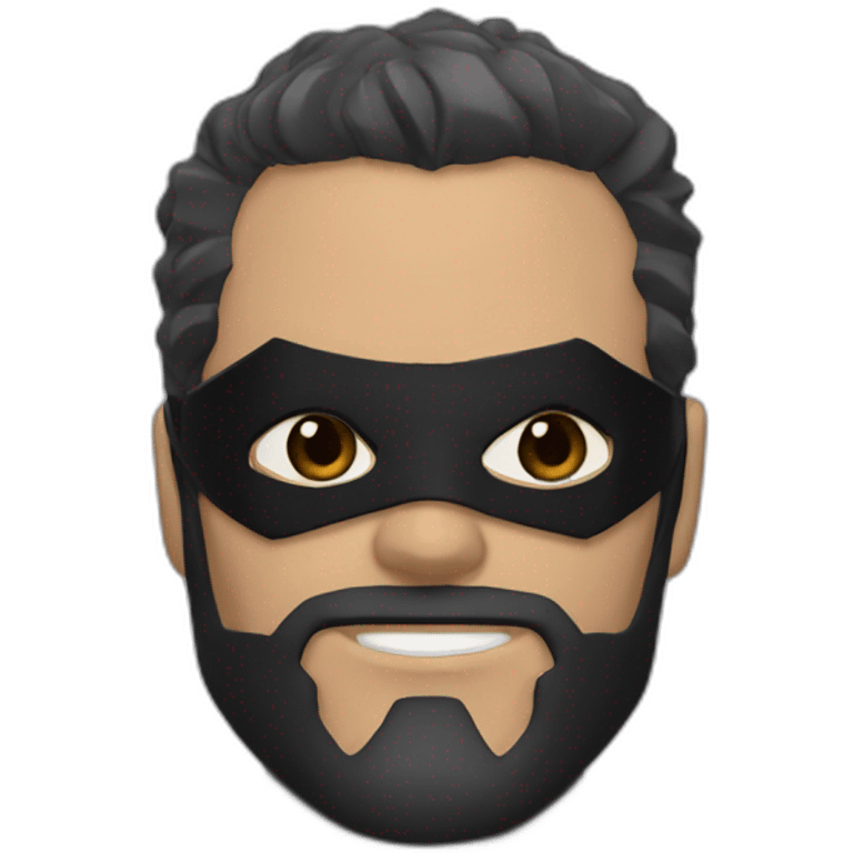 head only, light brown skin, batman mask, with black beard,black hair, and brown eyes in a batman mask. a few white hairs in the beard emoji