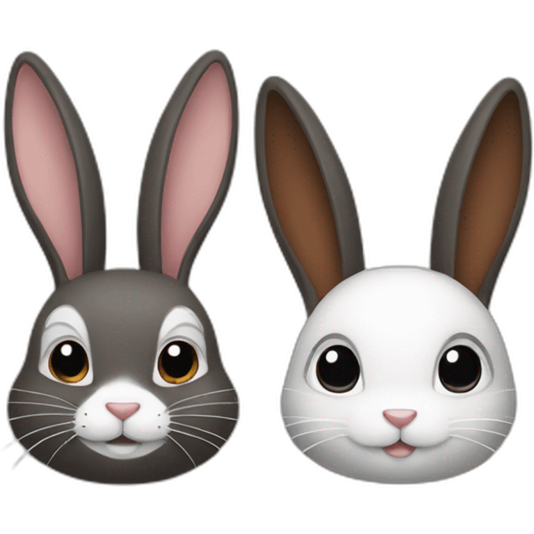 a brown rabbit and a black and white rabbit emoji