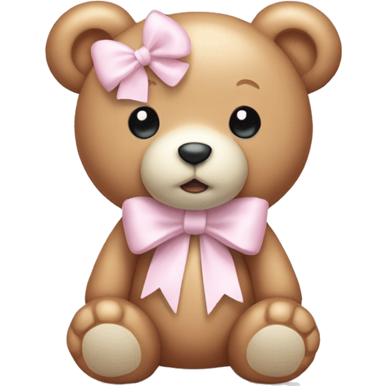 Light pink teddy bear wearing a white bow emoji