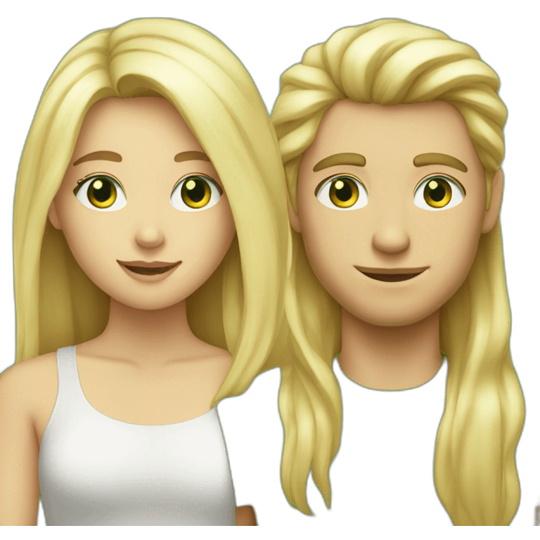 Blonde girl with green eyes with blonde guy with long hair emoji