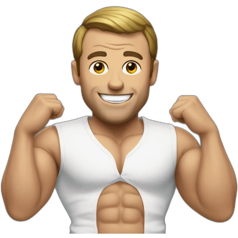 macron with muscles partying emoji