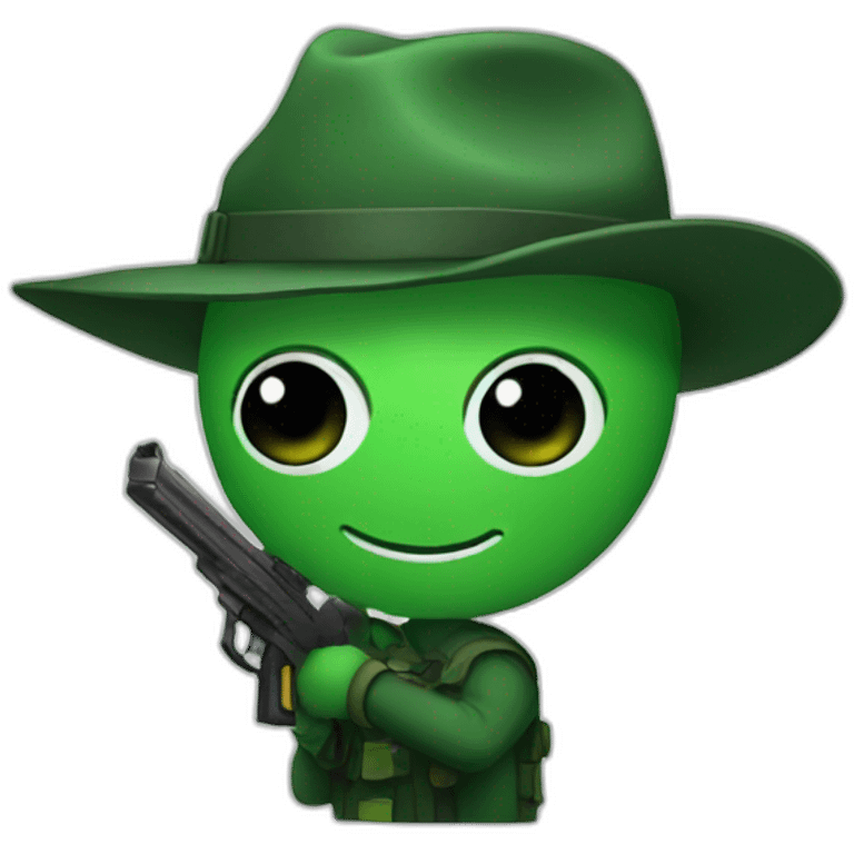 green misterious with gun emoji