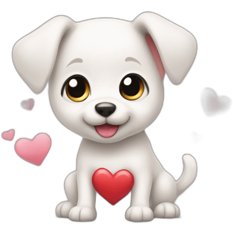 White puppy wagging tail holding heart emoji