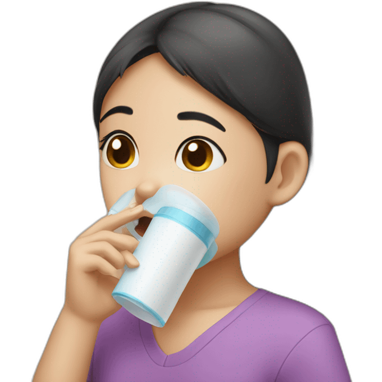 Thai girl with inhaler stuck in her nose emoji